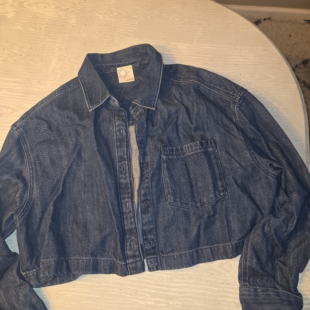 Denim Cropped Button-Up Jacket - Dark Blue Womens XS OFFLINE by Aerie